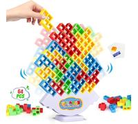 NIWWIN Juego de bloques de equilibrio de Tetra Tower de 64 piezas, juegos de mesa para 2 jugadores + juegos familiares, fiestas, viajes, juguetes para niños y adultos