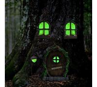 NIWWWIN Estatuas de jardín 4 Piezas, Adornos de árbol de Estatua de Resina Que Brillan en la Noche, decoración de Estatua en Miniatura, Escultura de jardín de Hadas decoración de Navidad.