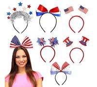 Nixiara Diadema del día de la independencia, accesorios 4 de julio | Accesorios para el cabello para la diadema rojo y azul | Juego de 7 aros para el desfile del Día de la Independencia