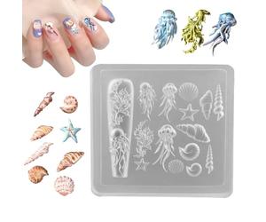 Nixiara Forma de silicona para uñas, forma de cortaúñas - Molde de decoración de talla de uñas - Silicona 3D Sea Theme Herramientas de molde para resina epoxi fabricación de joyas salón de decoración