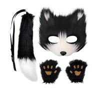 Nixiara Fox Face Cover Tail Set - Faux Feather Soft Wolf Farty Farty, Accesorios De Cosplay, Tapa Realista De La Cabeza De Animales Para Halloween, Fiestas De Disfraces Y Cosplay