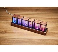 Nixie Tube Reloj despertador digital ClocTeck Walnut RGB Reloj de escritorio para dormitorio, fácil configuración de alarma, función de temporizador y pantalla de 1224h, un regalo retro para decorar