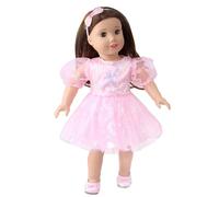 NIXNUT Ropa de Muñeca Vestido de Princesa Vaporoso con Mangas Abullonadas y Estampado de Lentejuelas Ropa de Verano para Muñeca American Girl de 18 Pulgadas con Diadema de Lazo