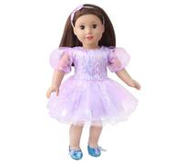 NIXNUT Ropa de Muñeca Vestido de Princesa Vaporoso con Mangas Abullonadas y Estampado de Lentejuelas Ropa de Verano para Muñeca American Girl de 18 Pulgadas con Diadema de Lazo