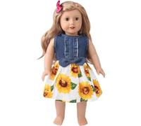 NIXNUT Ropa de Muñeca Vestido Vaquero con Lazo Ropa de Verano para Muñeca American Girl de 18 Pulgadas con Estampado de Girasoles