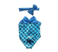 NIXNUT Ropa para Muñecas Vestido Traje de Baño de Verano Monos con Diadema y Lazo para Muñeca American Girl de 18 Pulgadas con Patrón de Escamas de Pez