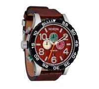NIXON 51-30 Chrono A1392-300m Reloj analógico para hombre resistente al agua (esfera de reloj de 51 mm, correa de piel auténtica de 25 mm), Plata, palisandro, chocolate, 51-30 Chrono Leather