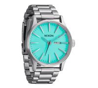 Nixon Sentry SS Reloj para hombre de acero inoxidable Día/Fecha 42 mm WR 100 metros A356, plateado (Silver / Turquoise), Talla única, Classic