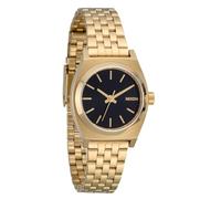 NIXON Small Time Teller A399 - Reloj clásico analógico resistente al agua hasta 100 m (esfera de reloj de 26 mm, correa de acero inoxidable personalizada de 5 eslabones de 12 a 14 mm), Dorado, negro