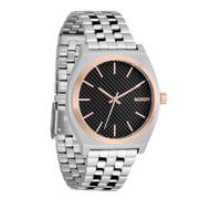 NIXON Time Teller A045 - Reloj analógico para hombre resistente al agua hasta 100 m (esfera de reloj de 37 mm, correa de acero inoxidable de 19,5 mm a 18 mm), Plateado/Oro rosa/Negro, Time Teller