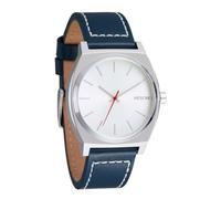 NIXON Time Teller A1373-100m Reloj analógico para hombre resistente al agua (esfera de reloj de 37 mm, correa de cuero de 20 mm a 18 mm), Plata/nube/índigo, Cuero Time Teller