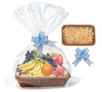 NIXRET Kit de cesta de 35 x 25 cm, kit de cesta de regalo con 1 cesta de regalo, 3 lazos, 3 bolsas de celofán y 1 papel triturado para hacer cestas, Navidad, cumpleaños, boda, regalo de Pascua