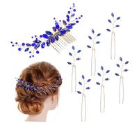 NIYANGLE 1 Juego Juego de tocado de peine de pelo de cristal peines casarse accesorios azul Boda horquillas para peinar el cabello pasadores de pelo brillantes pedrería Blue