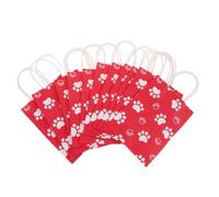 NIYANGLE 12 Bolsas de Obsequio de Papel Diseño de Pata de Perro, Color Rojo, Base Cuadrada y Asas, para Fiestas y Embalaje de Dulces, Material Papel