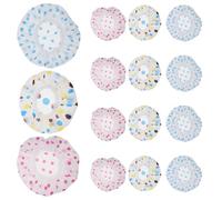 NIYANGLE 15 Gorros de Ducha Impermeables y Gruesos con Ribete de Encaje Estampado de Lunares Colores Variados Elásticos y Reutilizables para Mujer Protección contra Humedad y Uso Diario