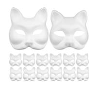 NIYANGLE 16 máscaras blancas para manualidades: máscaras de media cara de y gato en blanco - Decoraciones de Halloween espeluznantes para fiestas - Accesorios esenciales para bailes de máscaras y
