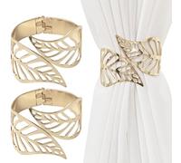 NIYANGLE 2 Abrazaderas para Cortinas de Metal Diseño de Hojas Huecas Sujetadores Dorados para Cortinas para Hogar Sala y Oficina 2 Piezas