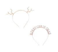 NIYANGLE 2 Diademas Navideñas de Aleación con Forma de Cuerno y Letras Decorativas Elegantes
