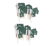 NIYANGLE 200 Banderines Pakistaníes para Palillos de Dientes de Madera y Papel, Resistentes para Decoración de Tartas y Celebraciones Festivas en Color Verde