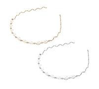 NIYANGLE 2piezas Diadema de Cristal Perlas Accesorios Elegantes Cabello Diademas Retro para Mujer Color Plateado y Dorado