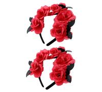 NIYANGLE 2piezas Diadema De Rosas Para Halloween Unidades Accesorios Cabello De Mujer Diadema Flor De Color Rojo Para Fiestas De Temática De Halloween
