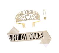 NIYANGLE 2piezas Sash y Diadema De Rhinestones Para Cumpleaños Accesorios De Fiesta Letras Para Niñas y Reina Celebraciones