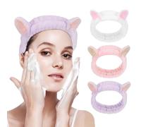 NIYANGLE 3 Diademas de Terciopelo Diseño de Orejas para Lavado Facial y Maquillaje, Banda Elástica Flexible para Piel Sensible, Ideales para Ejercicio y Lectura