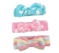 NIYANGLE 3piezas Diadema De Maquillaje Lazo Suave y Elástica Para Ducha Spa y Limpieza Facial Puntos Blancos Puntos Blancos Rayas Arcoíris