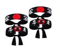 NIYANGLE 4 Piezas Bandas Ninja Elásticas Japonesas con Estampado Samurái Diademas Unisex para Karate Cocina Deportes y Fiestas