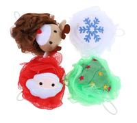 NIYANGLE 4 Piezas Bolas de Baño Exfoliantes Navideñas con Diseño de Santa Claus Árbol y Esponjas Suaves para Limpieza Profunda de y Masaje Corporal