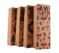 NIYANGLE 4 Piezas Bolsa de regalo de bolsa de vino de Navidad as de navidad para as de asas a granel os portabotellas as de vino de navidad con asa a de papel kraft
