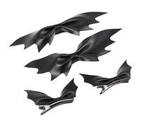 NIYANGLE 4 Piezas Pinzas Pelo Alas de Murciélago Negras de Cuero Pu y Hierro, Estilo Gótico Práctico y Fácil de Llevar para Fiesta de Halloween Mujer