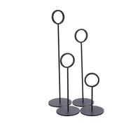 NIYANGLE 4 Piezas Soportes para Números de Mesa de Acero Inoxidable, Set de 4 Piezas Base Redonda Negra de 10Cm, 15Cm, 20Cm y 23Cm, Porta Tarjetas para Bodas, Banquetes y Organización de