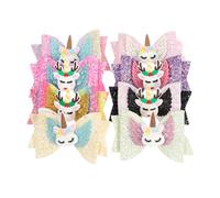 NIYANGLE 8piezas Accesorios Cabello con Lazo de Unicornio Pinzas para Lazos y Pasadores de Lentejuelas Color Brillante para Fiestas y Uso Diario Color Aleatorio