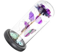 NIYANGLE Adorno de Escritorio Rosa Eterna Preservada Cúpula de Vidrio Decoración Floral para Interiores Color Púrpura Dorada Adorno Creativo para Dormitorio y Sala de Estar Obsequio sin