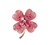 NIYANGLE Alfiler Elegante y Versátil de Trébol de Cuatro Hojas con Cristales Rosa Aleación de Zinc para Uso Diario y Regalos Obsequios