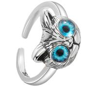 NIYANGLE Anillo Ajustable Abierto de Gato Ojos Azules, Joyería para Mujer y Chicas Adolescentes, Diseño Vintage y Delicado para Uso Diario y Fiestas