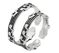 NIYANGLE Anillos de Abiertos de Cobre Notas Musicales, Diseño Vintage Ajustable para Hombre y Mujer, Joyería de Promesa para San Valentín y Uso Diario, 2 Piezas