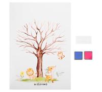 NIYANGLE Árbol de Huellas Dactilares para Revelar el Género, Libro de Visitas para Fiesta de Revelación Ñiño, Incluye Cartel, 2 Tintas (Azul y Rosa) y Pegatinas, Decoración Creativa