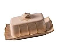 NIYANGLE Bandeja de Mantequilla Rectangular de Cerámica con Tapa, Color Caqui, Tamaño Pequeño para Cocina y Restaurante, Mantequera Práctica para Servir Postres y Quesos