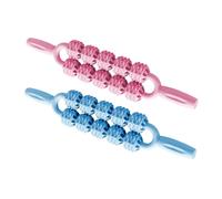 NIYANGLE Bastones de Masaje Muscular 2 Piezas (rosa y Azul) 10 Ruedas para Masaje Profundo, Ergonómicos y Portátiles para Yoga, Recuperación Muscular para Deportistas y Uso en Casa