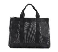 NIYANGLE Bolsa de Malla para Playa y Viaje 1 Unidad Gran Capacidad Negra Portátil Asa para Baño y Exteriores