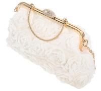 NIYANGLE Bolso de Mano de Noche Bolso Bandolera de Noche con Cadena, Floral, Blanco, Poliéster y Algodón, Fácil de Llevar, para Mujer, Bodas y Playa