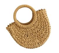 NIYANGLE Bolso de Mano Sencillo Tejido a Mano de Paja y Durable para Mujer, Bolso Media Luna de Verano Gran Capacidad para Compras y Fiestas