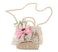 NIYANGLE Bolso de Mano Tejido con Cesta de Paja, Diseño de Pintura al Óleo con Tulipanes Rosas, Bolso de Verano Ligero y Romántico para Mujer, Adecuado para Viajes, Picnics y Uso Diario
