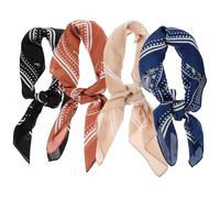 NIYANGLE Bufanda para Mujer 4 Piezas Pañuelos Cuadrados Pequeños de Tela Imitación Seda, Colores Kaki, Negro, Azul Marino y Marrón, Accesorios Ligeros para Cabello, Bolso y Viajes