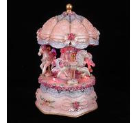 NIYANGLE Caja de Música Giratoria Carrusel con Luces LED Multicolor Caja de Música para Niñas Carrusel Pequeño de Resina Morado Decoración Navideña y Obsequio Cumpleaños sin Batería