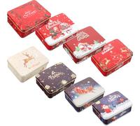 NIYANGLE Cajas de Hojalata Navideñas Pequeñas con Tapa 12 CM 8 Unidades Surtidas Cajas Metálicas para Tarjetas y Almacenamiento Decoración Festiva para Navidad