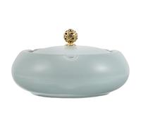NIYANGLE Cenicero de Cerámica con Tapa Resistente al Viento Diseño Chino Color Azul Claro para Interior y Exterior Decoración para Patio Solución Antiolores y Fácil Limpieza Accesorio