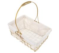NIYANGLE Cesta Creativa Almacenamiento Asa Dorado Forjado de Hierro | Interior de Tela, Estilo Rústico, para Hogar y Exterior, Odorless, Segura, Fácil de Llevar